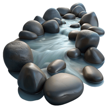 wonderful rustic A babbling brook flowing over smooth stones, long exposure photography, ethereal lighting genuine png