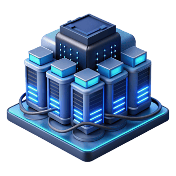 beautiful contemporary A futuristic data center with rows of servers and glowing cables, complex network infrastructure, cool blue lighting, technical illustration style professional png