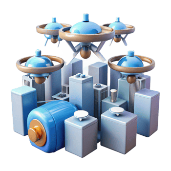 vibrant modern A group of drones delivering packages in a futuristic city, daylight, logistical style exclusive png