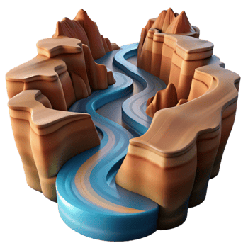 beautiful vintage A winding river carving through a canyon, aerial view, dramatic lighting, nature photography style high quality png