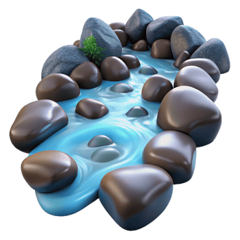 vibrant classic A babbling brook flowing over smooth stones, long exposure, calming, peaceful style 4K png