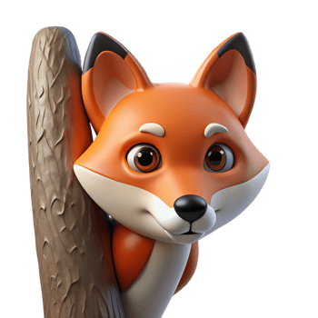 dramatic artistic A sly fox peering out from behind a tree, rendered in a detailed, realistic style with soft, dappled lighting and a shallow depth of field authentic png