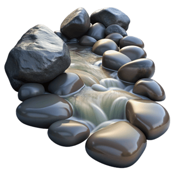 beautiful modern A babbling brook flowing over smooth stones, long exposure photography, ethereal lighting professional png