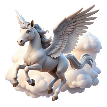 beautiful minimalist A majestic pegasus with feathered wings, soaring through the clouds, bathed in sunlight. Realistic style premium png