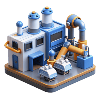 stunning minimalist A futuristic factory with automated robots working on assembly lines, industrial design style original png