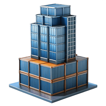 stunning rustic A towering skyscraper made of stacked shipping containers, industrial aesthetic, gritty realism premium png