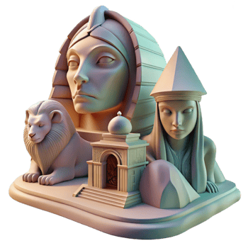vibrant vintage A mysterious sphinx with the head of a woman and the body of a lion, guarding a hidden temple. Surrealist fantasy art style high resolution png