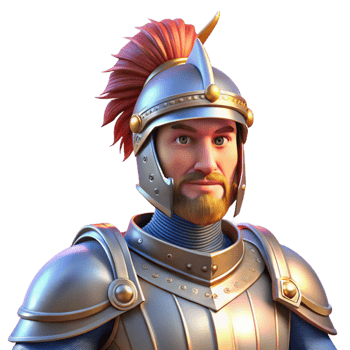 magnificent creative Portrait of a noble knight in shining armor with a plumed helmet, a chivalrous expression, and a gleaming sword, lit by bright sunlight high resolution png