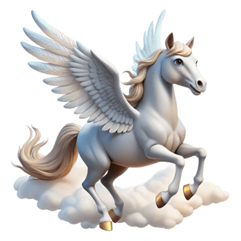 wonderful minimalist A majestic pegasus, with wings of pure white feathers, soaring through a cloudy sky. Soft, heavenly lighting. Fantasy art style high resolution png