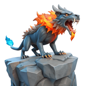 stunning traditional A fierce chimera, breathing fire and ice, standing on a jagged cliff overlooking a stormy sea, lit by bolts of lightning. Concept art style 4K png