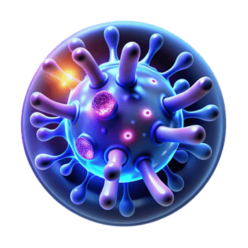 wonderful classic A microscopic view of swirling bacteria and viruses emitting neon light, lit by a microscope light, Scientific Art style genuine png