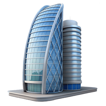 extraordinary modern Modern skyscraper with parametric design, curved lines, glass facade, city skyline in the background original png