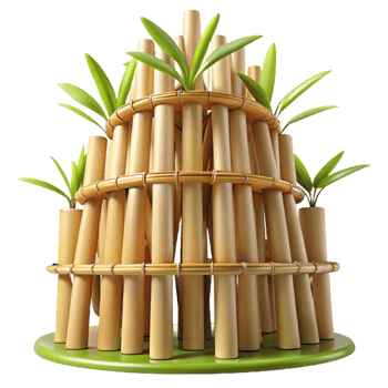 stunning rustic Bamboo skyscraper, organic structure, interwoven bamboo stalks, soft natural light, sustainable architecture, 8k render, professional png