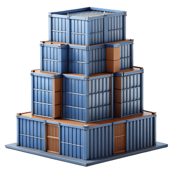 beautiful traditional A towering skyscraper made of stacked shipping containers, industrial aesthetic, gritty realism authentic png