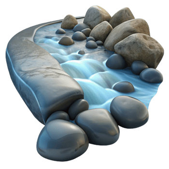 beautiful rustic A babbling brook flowing over smooth stones, long exposure, crystal clear water, natural light, 4K png