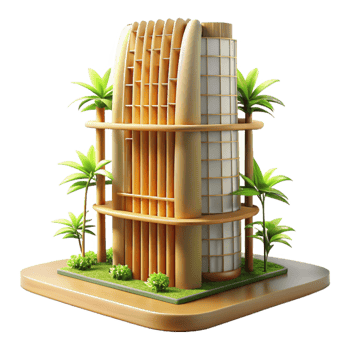 extraordinary traditional Bamboo skyscraper, sustainable design, natural ventilation, bright daylight, eco-friendly style original png
