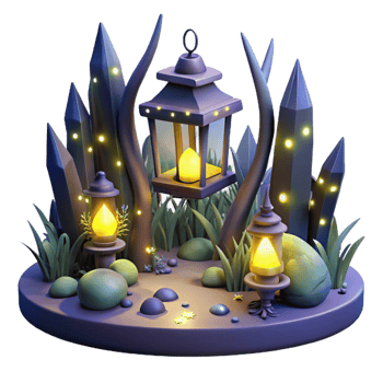 vibrant traditional A group of fireflies illuminating a dark forest, magical lighting, fantasy art style premium png