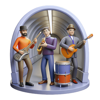 stunning contemporary A group of musicians playing in a subway station. Urban music style, low-key lighting high resolution png