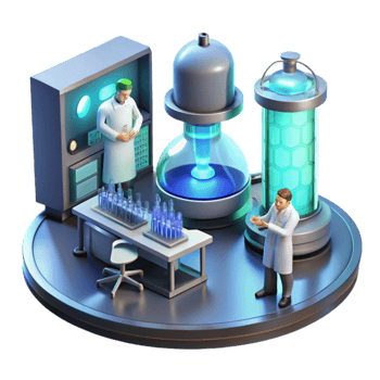 magnificent artistic A futuristic laboratory filled with glowing equipment, scientists working in the background, sterile environment, realistic style detailed png