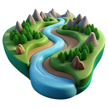 extraordinary vintage A winding river flowing through a valley, aerial view, serene and picturesque original png