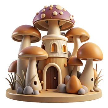 impressive artistic Organic architecture inspired by mushrooms and fungi, earthy tones, soft diffuse lighting, fantasy art style 4K png
