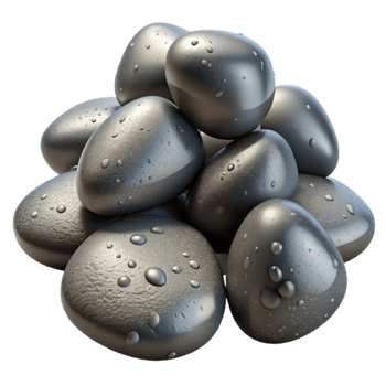 wonderful minimalist A pile of smooth, grey river stones, wet and glistening, realistic textures, studio lighting premium png