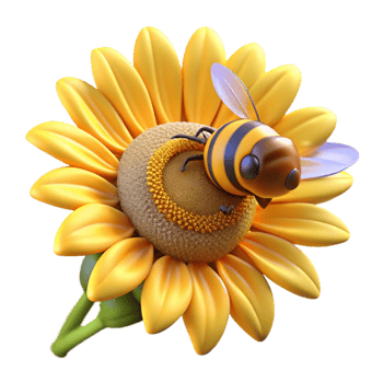 serene minimalist A bee collecting pollen from a sunflower, close-up, golden hour lighting, vibrant colors genuine png