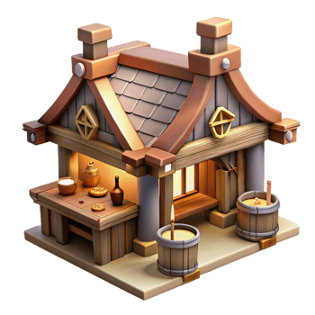 serene minimalist Sketch-style rendering of a medieval tavern, cross-hatching, ink lines, warm lighting authentic png