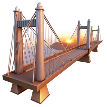 beautiful contemporary Suspension bridge, intricate cable structure, panoramic city views, sunset lighting, engineering marvel, 8k, professional png