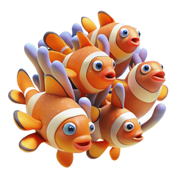 extraordinary contemporary A school of vibrant clownfish darting among anemone tentacles, underwater scene, colorful and dynamic original png