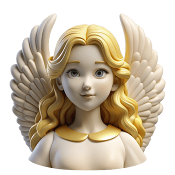 magnificent minimalist Portrait of a celestial angel with large white wings, flowing golden hair, and a serene expression. Divine, radiant lighting 4K png