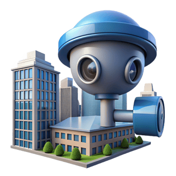 dramatic artistic A security camera mounted on a building, overlooking a busy street. Surveillance style, natural lighting authentic png