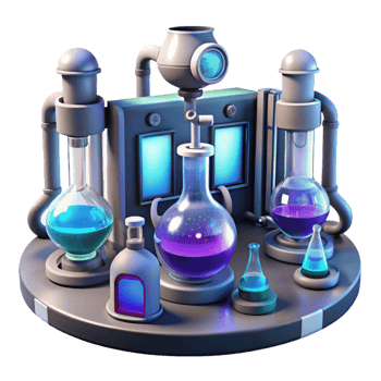 extraordinary traditional A futuristic laboratory filled with bubbling vials and glowing screens, complex machinery, sterile and clinical, scientific illustration style premium png