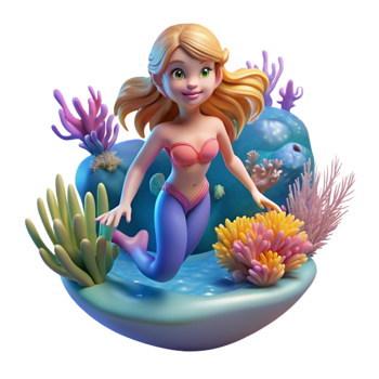 vibrant rustic A graceful, water nymph swimming in a crystal-clear lagoon, surrounded by colorful coral reefs. Bright, underwater lighting. Impressionism style high quality png