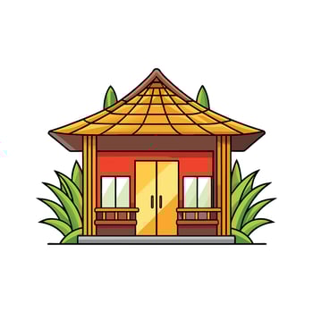 Peaceful Japanese Zen House with Bamboo Doors vector