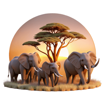 magnificent vintage A herd of elephants migrating across the African savanna during sunset, depicted in a realistic style with warm, golden light and long shadows exclusive png