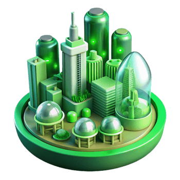 impressive contemporary A futuristic city powered by renewable energy, vibrant green lighting, utopian style professional png