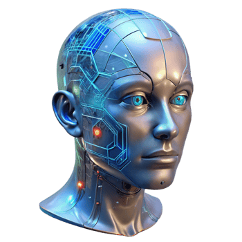 elegant abstract A transparent human head filled with intricate circuitry and data flow, cyberpunk aesthetic, neon lighting 4K png