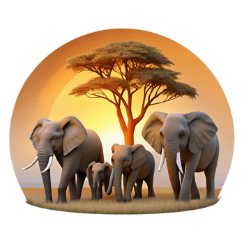 extraordinary vintage A herd of elephants migrating across the African savanna during sunset, depicted in a realistic style with warm, golden light and long shadows 4K png
