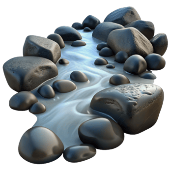 serene abstract A babbling brook flowing over smooth stones, long exposure photography, ethereal lighting 4K png