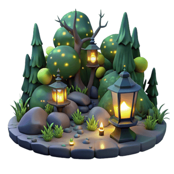 magnificent creative A group of fireflies illuminating a dark forest, magical lighting, fantasy art style high resolution png