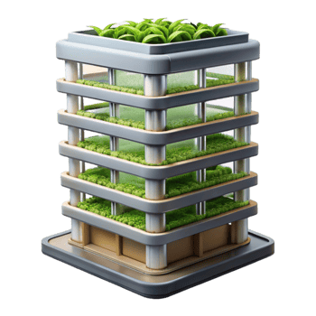wonderful contemporary Vertical farm skyscraper, stacked layers of crops, artificial lighting, urban farming, sustainable architecture high resolution png