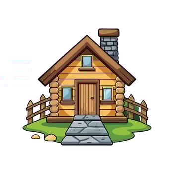 Log Cabin with Stone Pathway Design vector