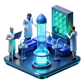 vibrant rustic A futuristic laboratory with glowing equipment and holographic displays, scientists working in the background, cool blue lighting, sci-fi style high quality png