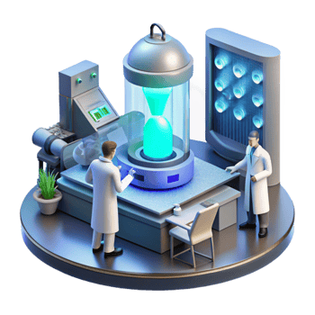 serene modern A futuristic laboratory filled with advanced technology, scientists working in the background, bright and sterile lighting exclusive png