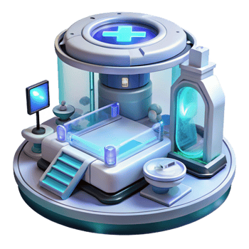 serene creative A futuristic medical facility with holographic displays and advanced technology, clean and sterile, medical illustration style original png