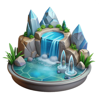 beautiful abstract A hidden waterfall cascading into a crystal clear pool, magical setting, fantasy art genuine png