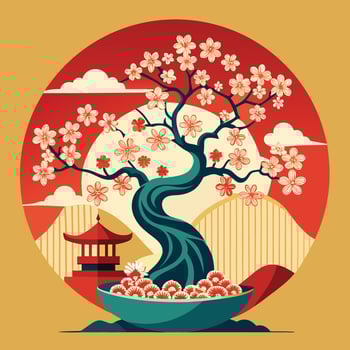 Vibrant and Intricate Chinese and Japanese Style Oriental Motif Illustration vector
