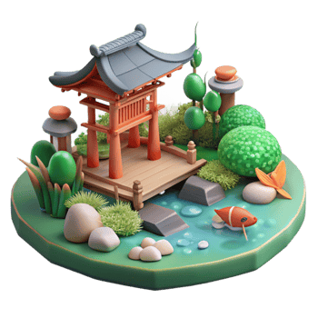 beautiful rustic A serene Japanese garden with a koi pond, peaceful, tranquil, zen detailed png