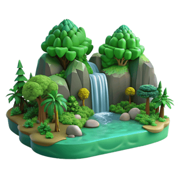 serene classic A lush green forest with a hidden waterfall, serene, peaceful, inviting original png